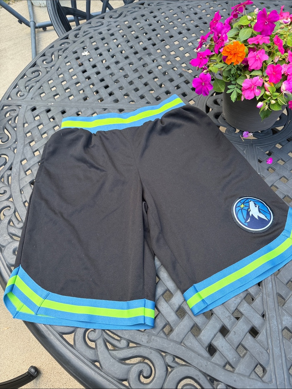 Timberwolves Black Athletic Shorts with Blue & Lime Stripe
